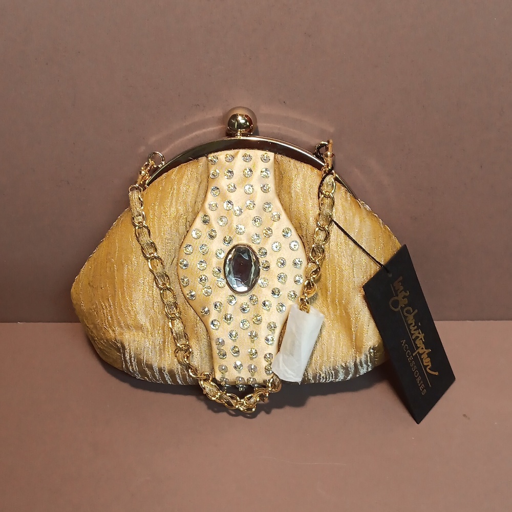 Inge Christopher Gold Clutch Bag w/Rhinestones NWT
